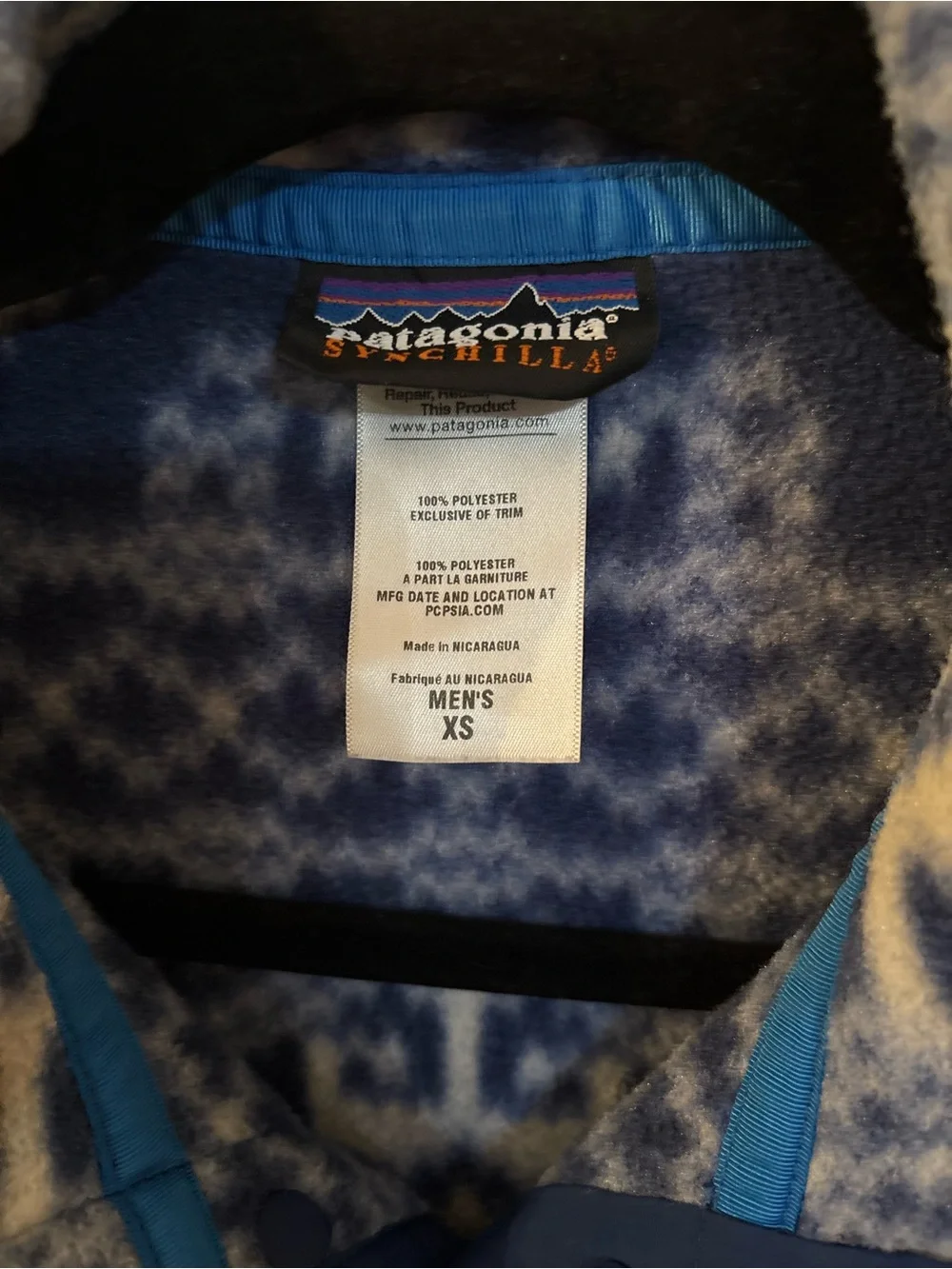 Patagonia Navy & White Geometric Fleece Zip Pullover